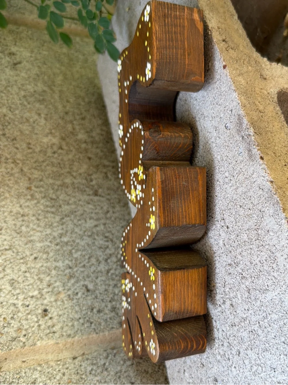 Vintage 70’s Wooden 'Love' Decorative Sign in Brown with Yellow White Accents